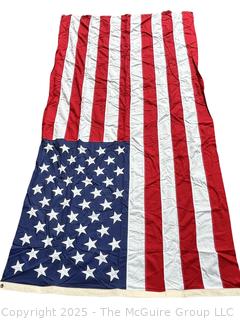 Large Valley Forge Best 100% Cotton Bunting Stitched American Flag. 115" x 58"