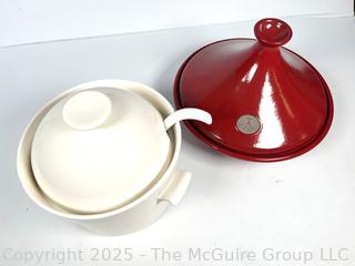 Red Emile Henry Tagine and White Signature Serving Pot