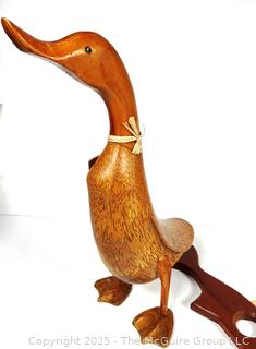 Carved Wood Duck Statue and Fish Bottle Holder
