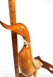 Carved Wood Duck Statue and Fish Bottle Holder