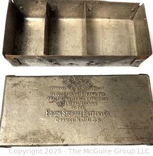 Marx Metal Red White and Blue Capital Building Budget Bank,Edison Battery Box and Two (2) Treen Wood Boxes