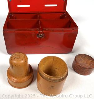 Marx Metal Red White and Blue Capital Building Budget Bank,Edison Battery Box and Two (2) Treen Wood Boxes