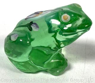 Fenton Green Hand Painted Blown Glass Frog Signed By Artist
