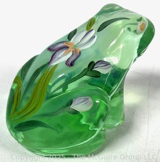 Fenton Green Hand Painted Blown Glass Frog Signed By Artist
