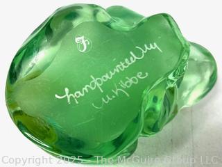 Fenton Green Hand Painted Blown Glass Frog Signed By Artist
