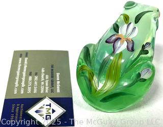 Fenton Green Hand Painted Blown Glass Frog Signed By Artist
