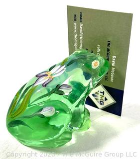 Fenton Green Hand Painted Blown Glass Frog Signed By Artist
