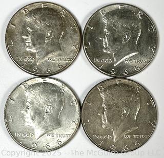 Four (4) Kennedy Half Dollar Coins. All 1966
