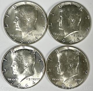 Four (4) Kennedy Half Dollar Silver Coins. All 1964 (some luster)