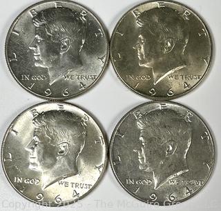 Four (4) Kennedy Half Dollar Coins. All 1964
