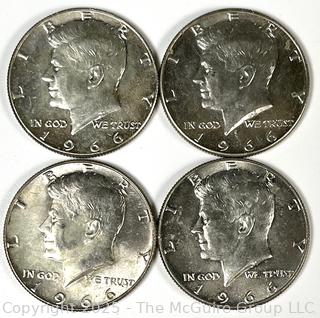 Four (4) Kennedy Half Dollar Coins. All 1966