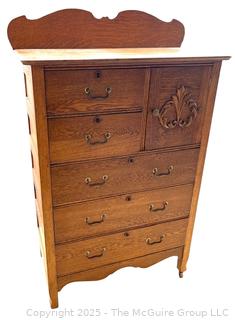 Golden Oak 5 Drawer Highboy with Hat Box Dresser