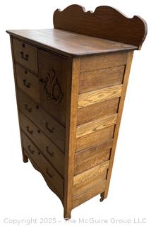 Golden Oak 5 Drawer Highboy with Hat Box Dresser