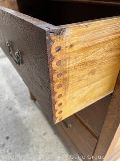 Golden Oak 5 Drawer Highboy with Hat Box Dresser