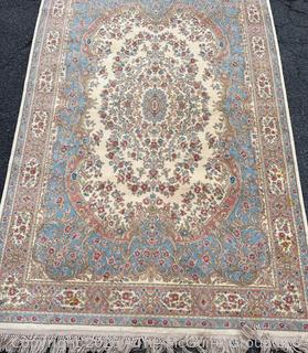 Karastan Kirman Oriental Wool Rug Blue on Beige Ground. 69" x 115"