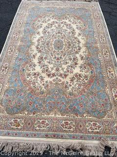 Karastan Kirman Oriental Wool Rug Blue on Beige Ground. 69" x 115"