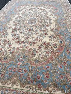 Karastan Kirman Oriental Wool Rug Blue on Beige Ground. 69" x 115"