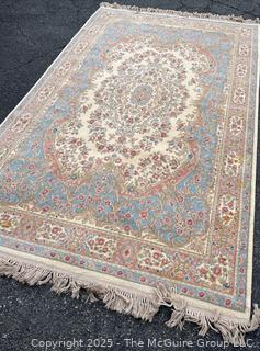 Karastan Kirman Oriental Wool Rug Blue on Beige Ground. 69" x 115"