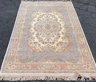 Karastan Kirman Oriental Wool Rug Blue on Beige Ground. 69" x 115"