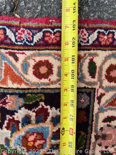 Hand Woven Wool Mashad Carpet on Red Ground.  103" x 132".