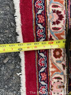 Hand Woven Wool Mashad Carpet on Red Ground.  103" x 132".