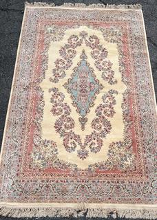 Karastan Kirman Oriental Wool Rug Pink & Blue on Beige Ground. 69" x 116"