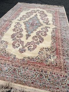 Karastan Kirman Oriental Wool Rug Pink & Blue on Beige Ground. 69" x 116"