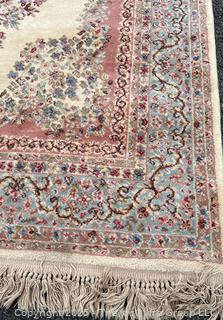 Karastan Kirman Oriental Wool Rug Pink & Blue on Beige Ground. 69" x 116"