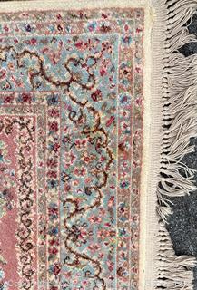 Karastan Kirman Oriental Wool Rug Pink & Blue on Beige Ground. 69" x 116"