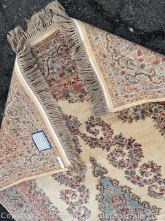 Karastan Kirman Oriental Wool Rug Pink & Blue on Beige Ground. 69" x 116"