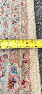 Karastan Kirman Oriental Wool Rug Pink & Blue on Beige Ground. 69" x 116"