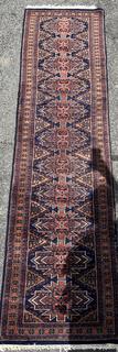 Hand-knotted Persian Runner Rug on Blue Ground.  39" x 121"