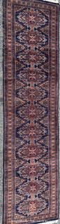 Hand-knotted Persian Runner Rug on Blue Ground.  39" x 121"