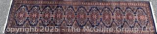 Hand-knotted Persian Runner Rug on Blue Ground.  39" x 121"