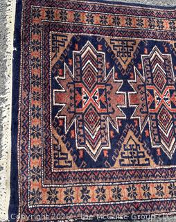Hand-knotted Persian Runner Rug on Blue Ground.  39" x 121"
