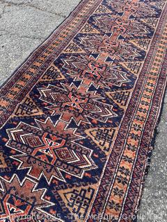 Hand-knotted Persian Runner Rug on Blue Ground.  39" x 121"