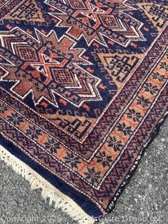 Hand-knotted Persian Runner Rug on Blue Ground.  39" x 121"