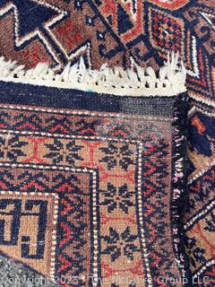 Hand-knotted Persian Runner Rug on Blue Ground.  39" x 121"