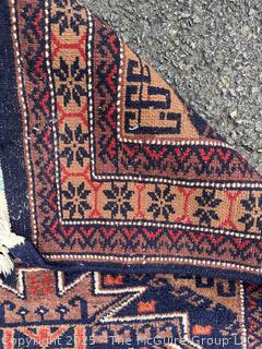 Hand-knotted Persian Runner Rug on Blue Ground.  39" x 121"