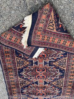 Hand-knotted Persian Runner Rug on Blue Ground.  39" x 121"