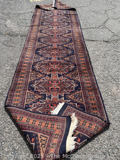 Hand-knotted Persian Runner Rug on Blue Ground.  39" x 121"
