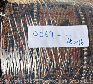 Hand-knotted Persian Runner Rug on Blue Ground.  39" x 121"