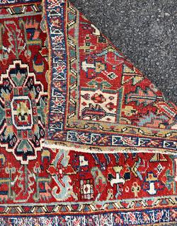 Hand Woven Wool Sarouk Traditional Area Rug on Red Ground. 32" x 52"