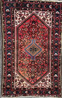 Wool Hand Woven Persian Shiraz Area Rug on Blue Ground.  31" x 50"