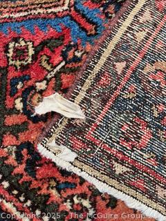 Wool Hand Woven Persian Shiraz Area Rug on Blue Ground.  31" x 50"