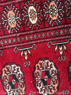 Hand-knotted Southwestern Bokhara Area Rug on Red Ground. 37" x 62"