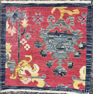 Wool Hand Woven Tribal Area Rug on Red Ground.  22" x 24"