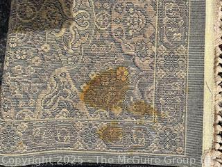 Hand Woven Wool Persian Rug on Blue Ground.  20" x 36"