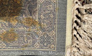 Hand Woven Wool Persian Rug on Blue Ground.  20" x 36"