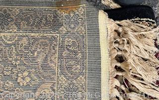Hand Woven Wool Persian Rug on Blue Ground.  20" x 36"
